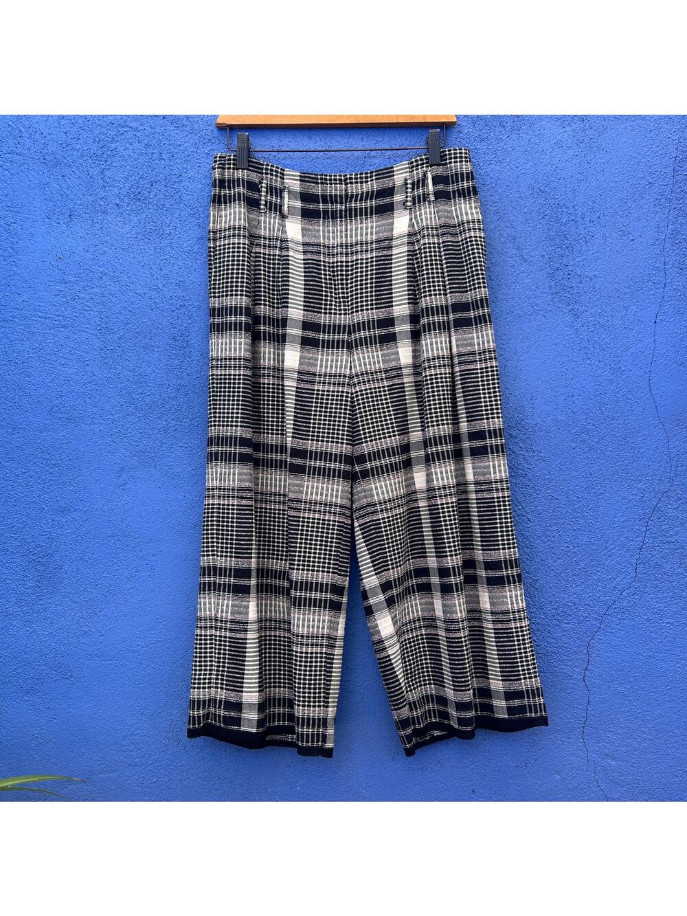 Anthropologie Et:itwa Luca Wide Leg Texturted Academia Plaid Cropped Pant